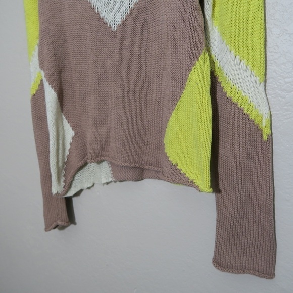Aiko Sweater Womens Medium Asymmetrical Relaxed Beach Casual Art Tan Open Knit - Picture 3 of 10